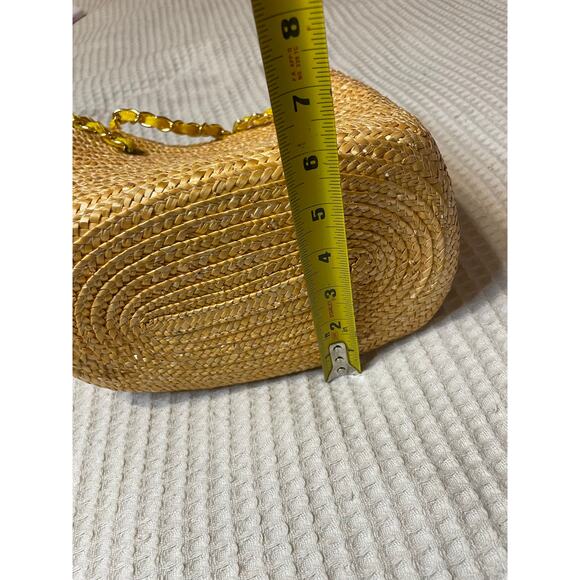 VTG Worthington Straw Bucket Bag W/ Gold Chain Strap & Bright Yellow Lining - Picture 12 of 12